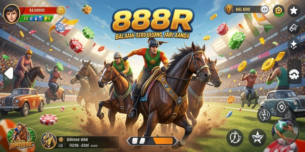 Tangkapan layar 888R menampilkan aksi balapan yang seru dan mendebarkan.