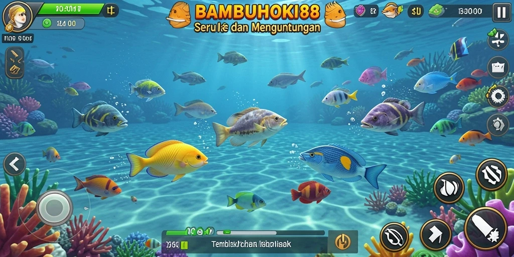 Screenshot gameplay BAMBUHOKI88 menampilkan aksi seru menembak ikan.