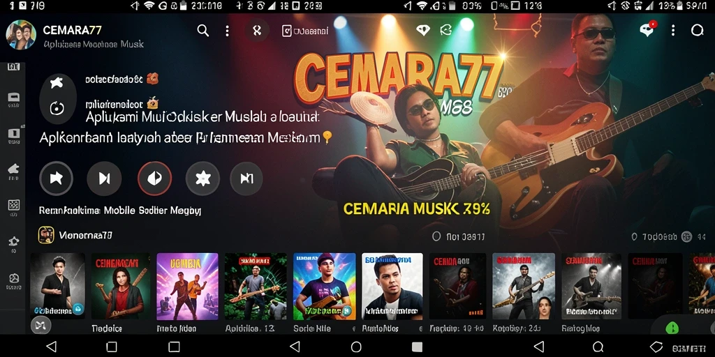 Screenshot CEMARA77 menampilkan antarmuka pengguna yang menarik saat mendengarkan musik.