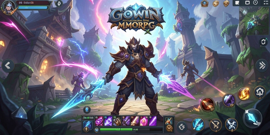 Screenshot utama GOWIN menampilkan aksi gameplay MMORPG yang seru.