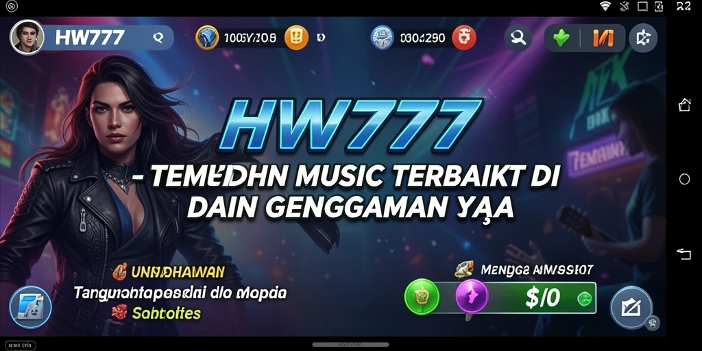Screenshot gameplay HW777 menampilkan fitur mendengarkan musik yang interaktif.