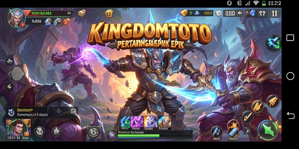 Tangkapan layar <strong>KINGDOMTOTO</strong> yang menunjukkan pertarungan dinamis dan karakter unik.