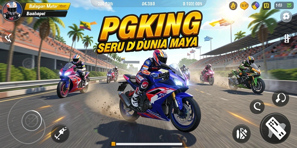 Screenshot PGKING menampilkan aksi balapan motor yang mendebarkan.