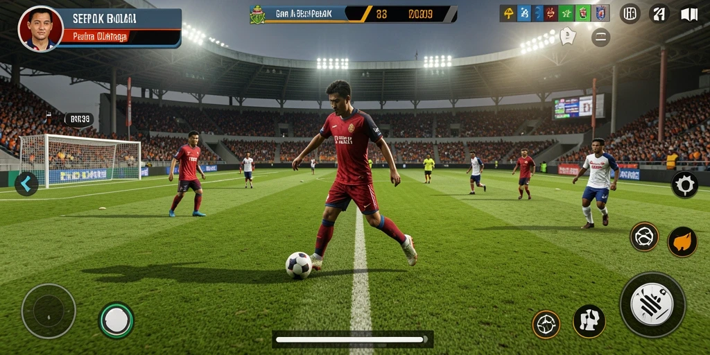 Screenshot RR33 menampilkan aksi intens di lapangan sepak bola.